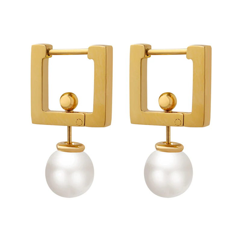 Multi Wear Ways Square Dangle Pearl Earring