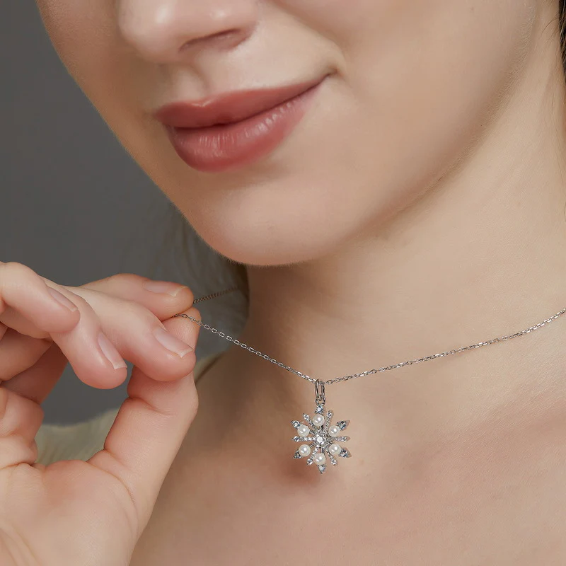 S925 Sterling Silver Snowflake Pearl Pendant