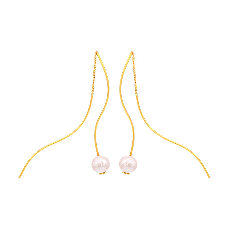 S Curve Line Tassel Pearl Drop Earrings