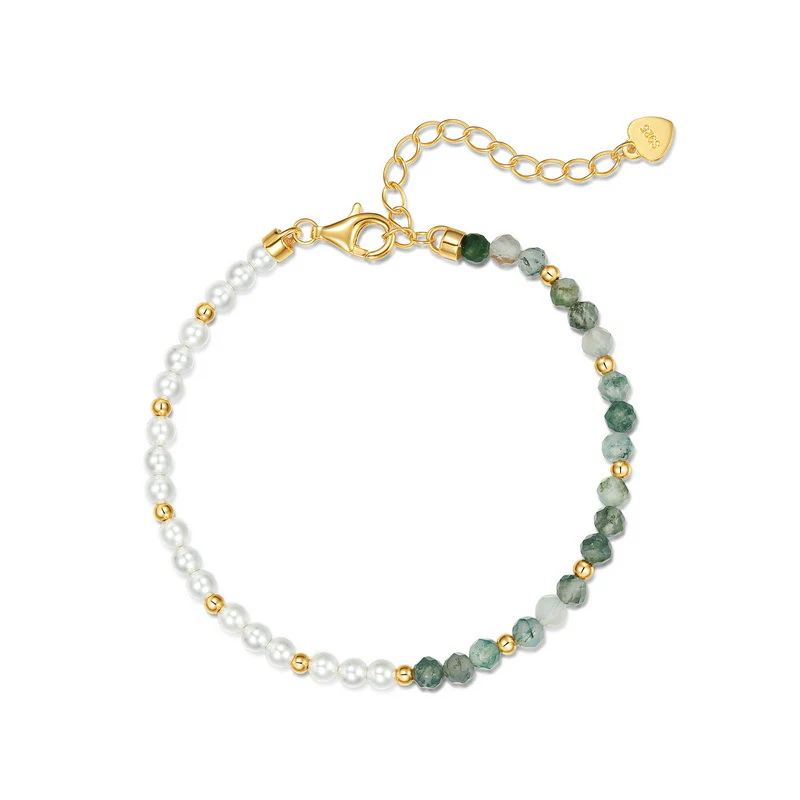 Half Pearl Half Moss Agate Bracelet