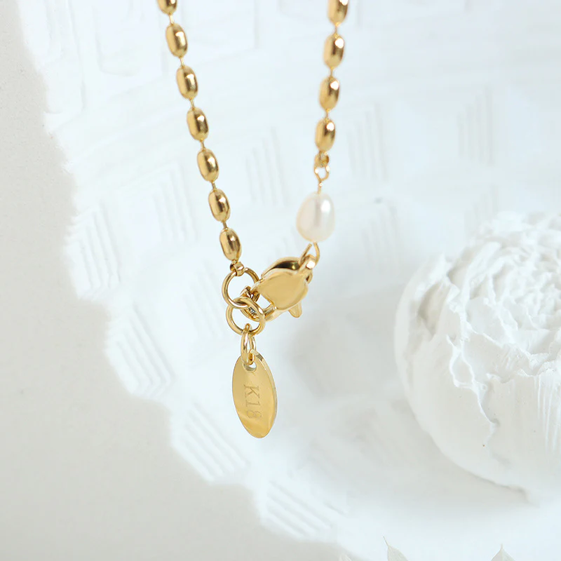 18K Gold Plated Oval Bead Chain Necklace