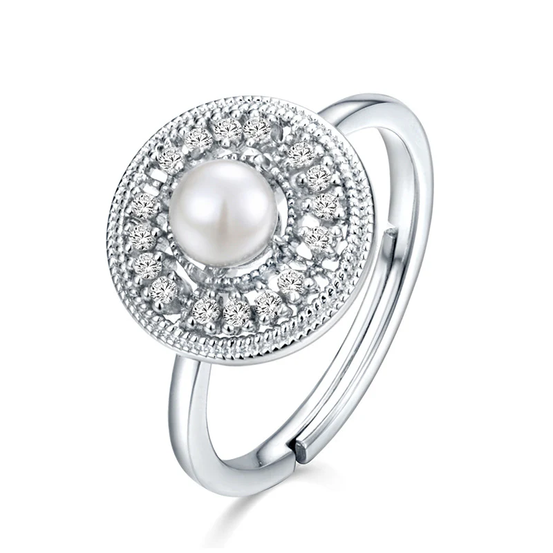 Pearl Ring With Diamond Halo