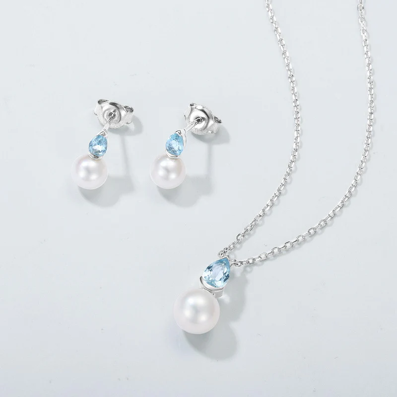 Sky Blue Topaz and Freshwater Pearl Earrings