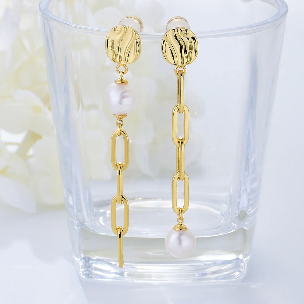 Chain Pearl Drop Earrings