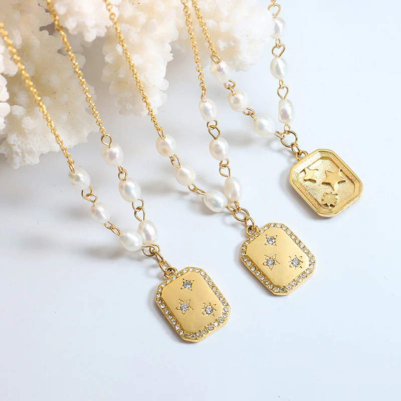 Square Star Pendant Freshwater Pearl Necklace