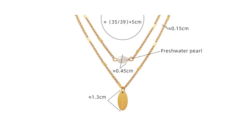 Oval Plate and Pearl Pendant Stacked Two Layered Necklace