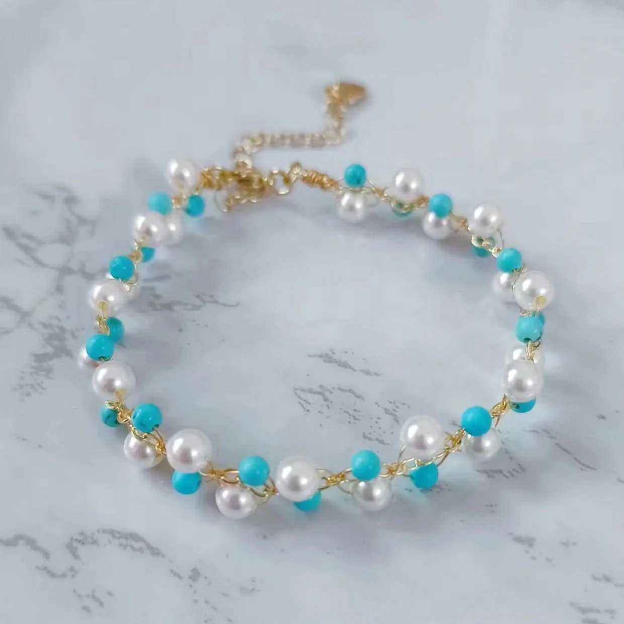 Handmade Turquoise And Pearl Bracelet