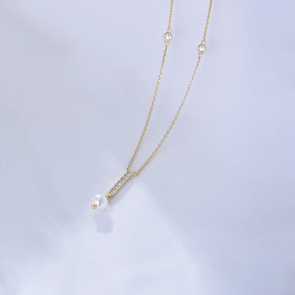Zirconia Tassel Pearl Pendant Necklace
