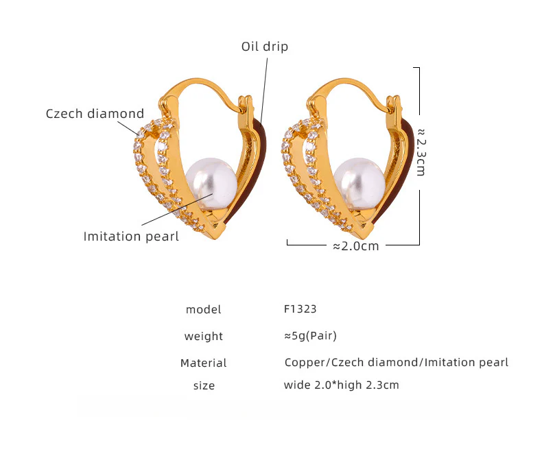 Hollow Love Heart Inlaid Pearl Earrings