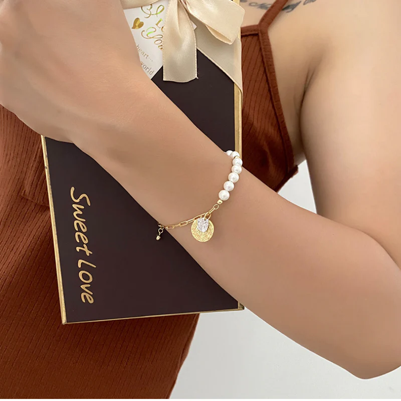 Portrait Coin Half Chain Half Pearl Bracelet