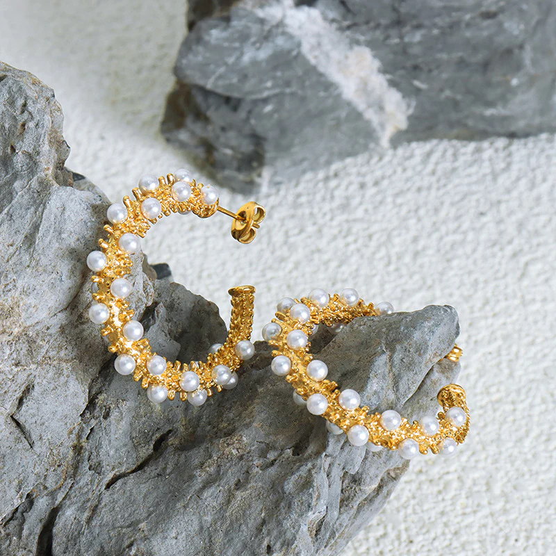 C Shape Pearl Wrap Earrings