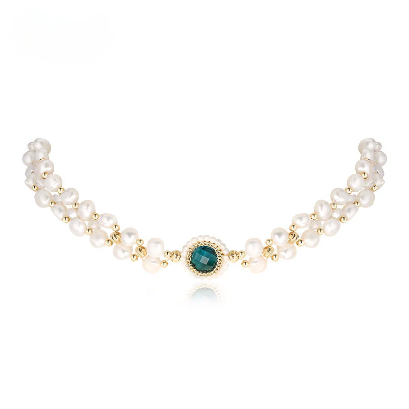 Pearl Choker Necklace Bracelet Set