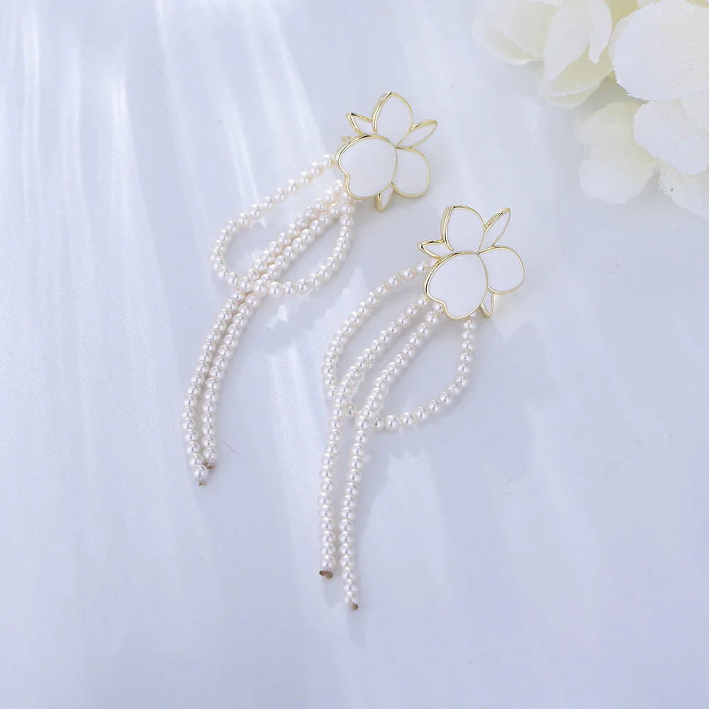 Pearl Earrings Flower Tassel Earrings