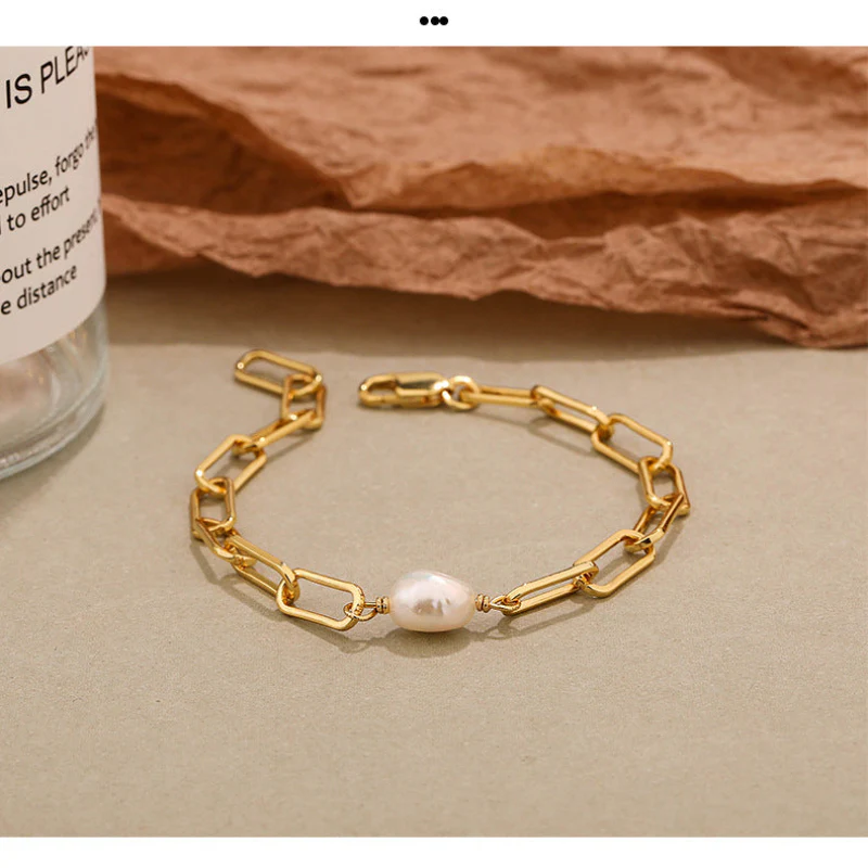 Adjustable Pearl Bracelet Paperclip Chain