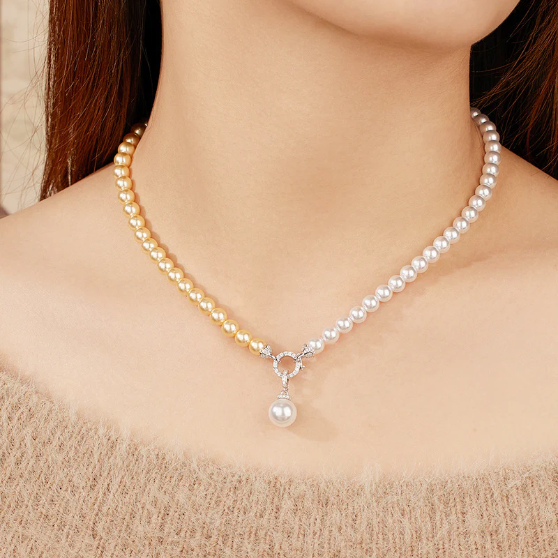 Half Gold Half White Pearl Necklace