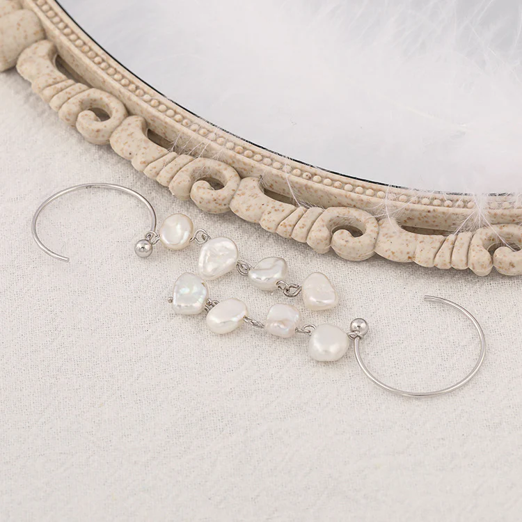 C Hoop Tassel Pearl Dangle Earrings