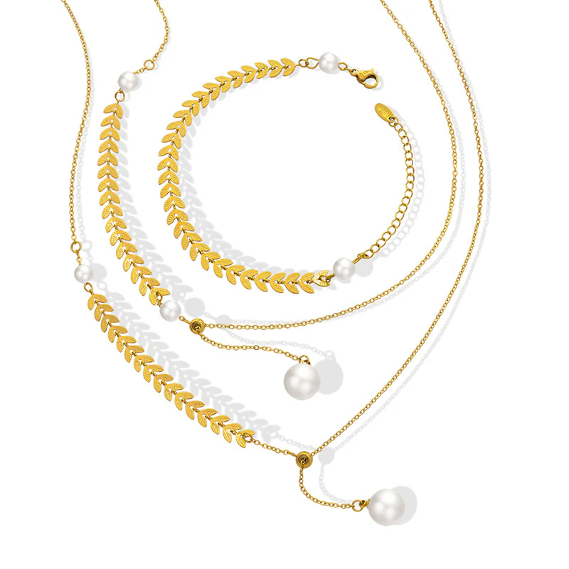 Adjustable Pull Chain Ears Of Wheat Pearl Drop  Y Necklace