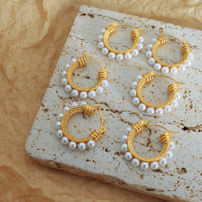 Round Hoop Pearl Earrings