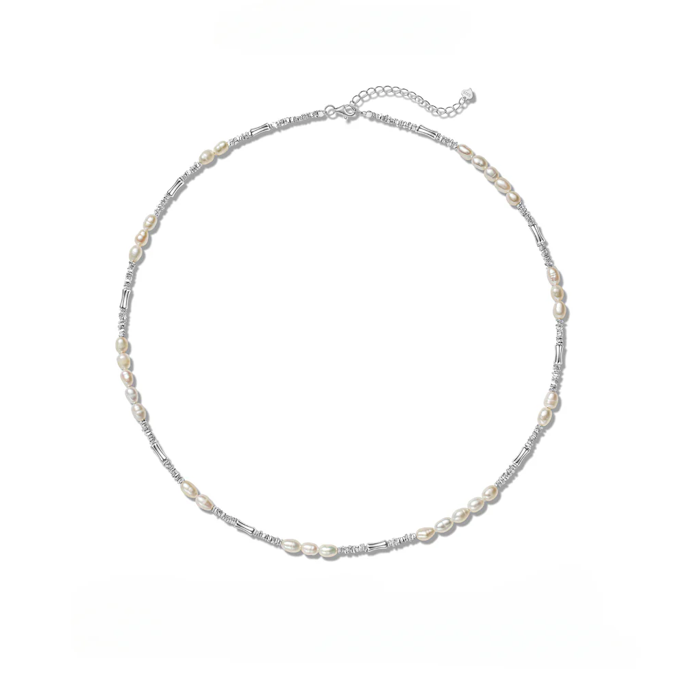 Two Layers Stacked Silver Freshwater Pearl Necklace