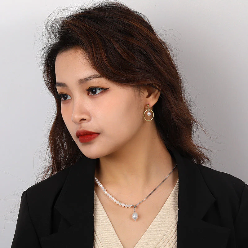 Y Necklace Floating Pearl Pendant