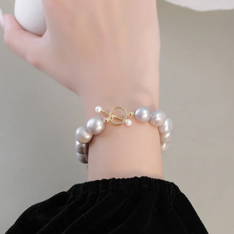 Grey Pearl Bracelet Chunky Baroque