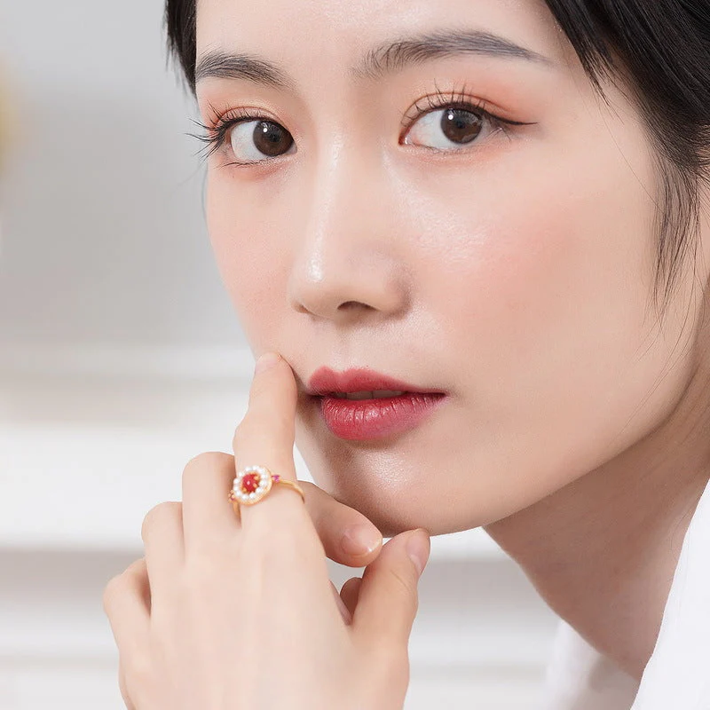 Red Coral and Pearl Ring