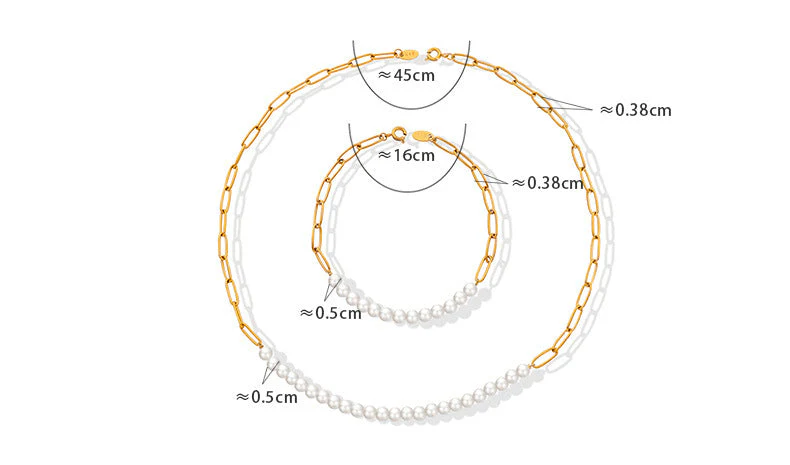 Influencer Paperclip And Pearl Necklace Bracelet Set
