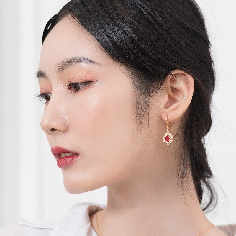 Pearl and Red Coral Earrings