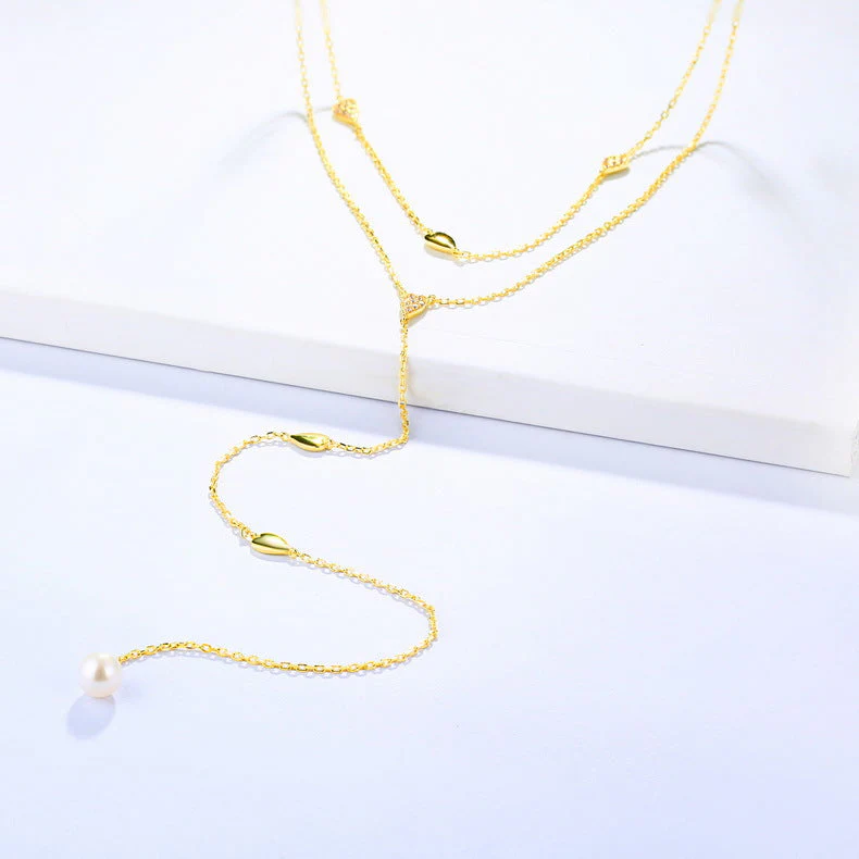 Pearl Drop Pendant Long Y Necklace