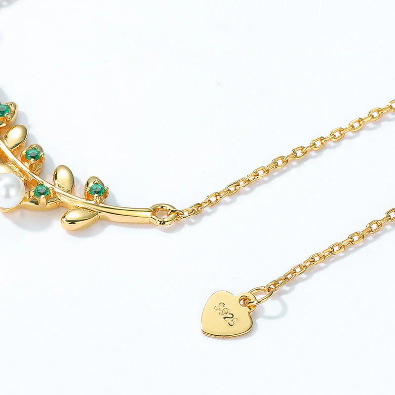 Olive Leaf Emerald Pendant Necklace