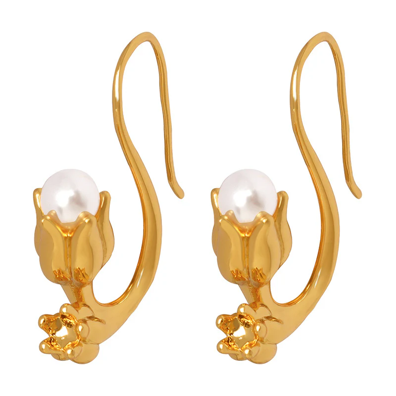 Tulip Floral Flower Pearl Earring