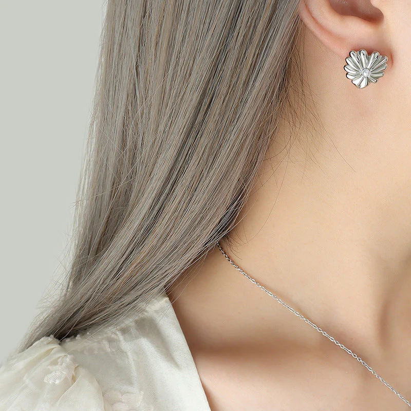 Personality Pearl Inlay Heart Necklace Earring Set