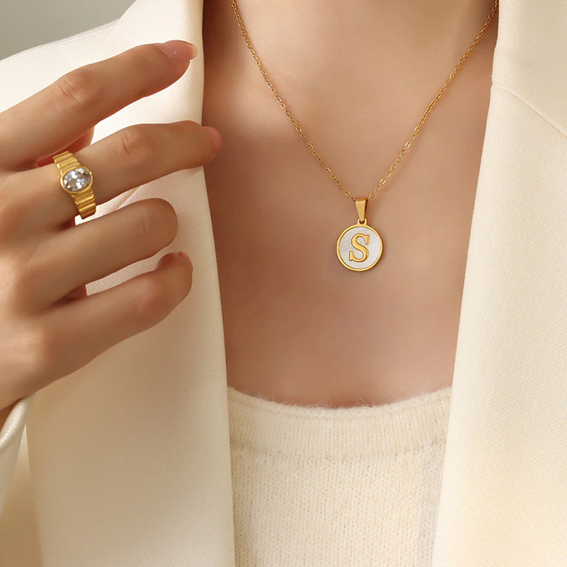 A-Z Initial Round Coin Pendant Letter Necklace