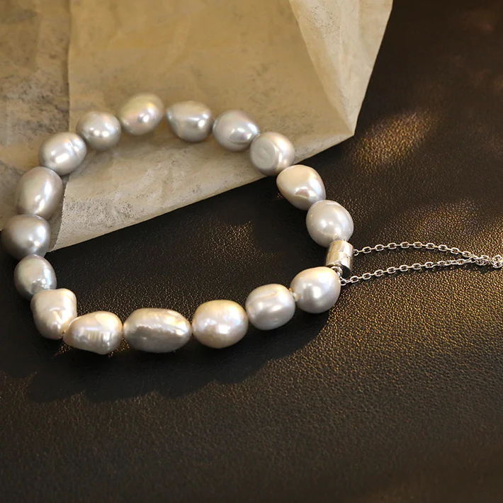Magnetic Closure Natural Grey Baroque Pearl Bracelet