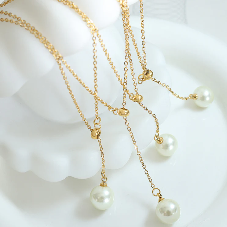 Pearl Drop Y Adjustable Pull Chain Necklace