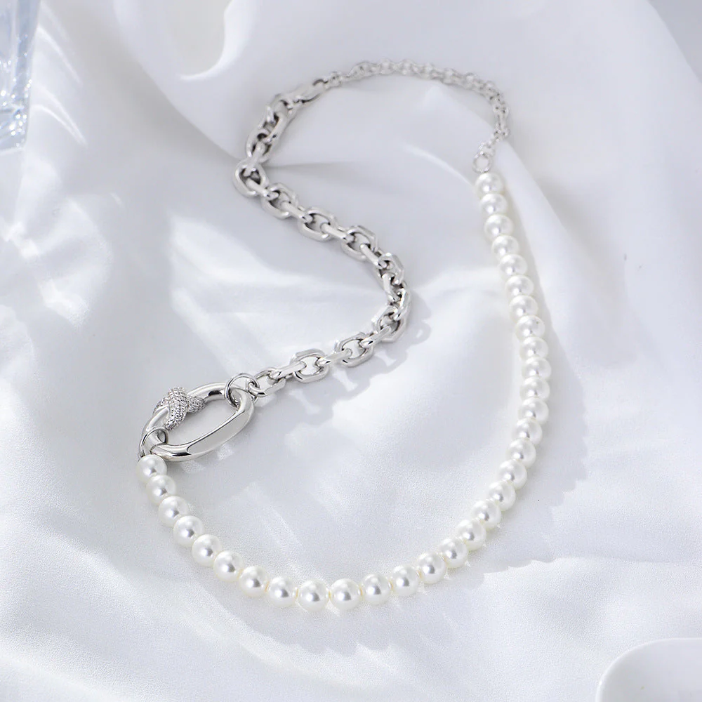 Half Pearl Half Chain Necklace