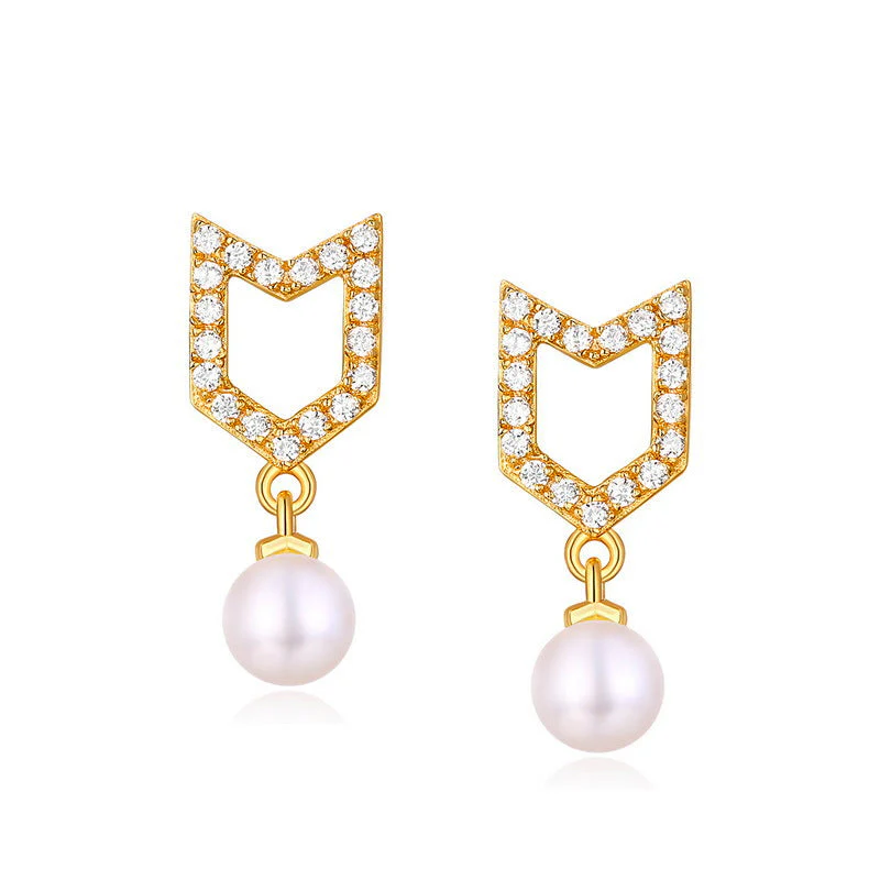 Geometric Dangle Earrings With Pearls