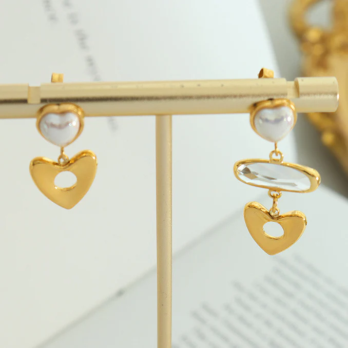 AB Style Asymmetrical Pearl Heart Earring