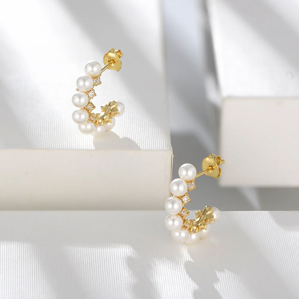 Personality Half Hoop Pearl Earrings