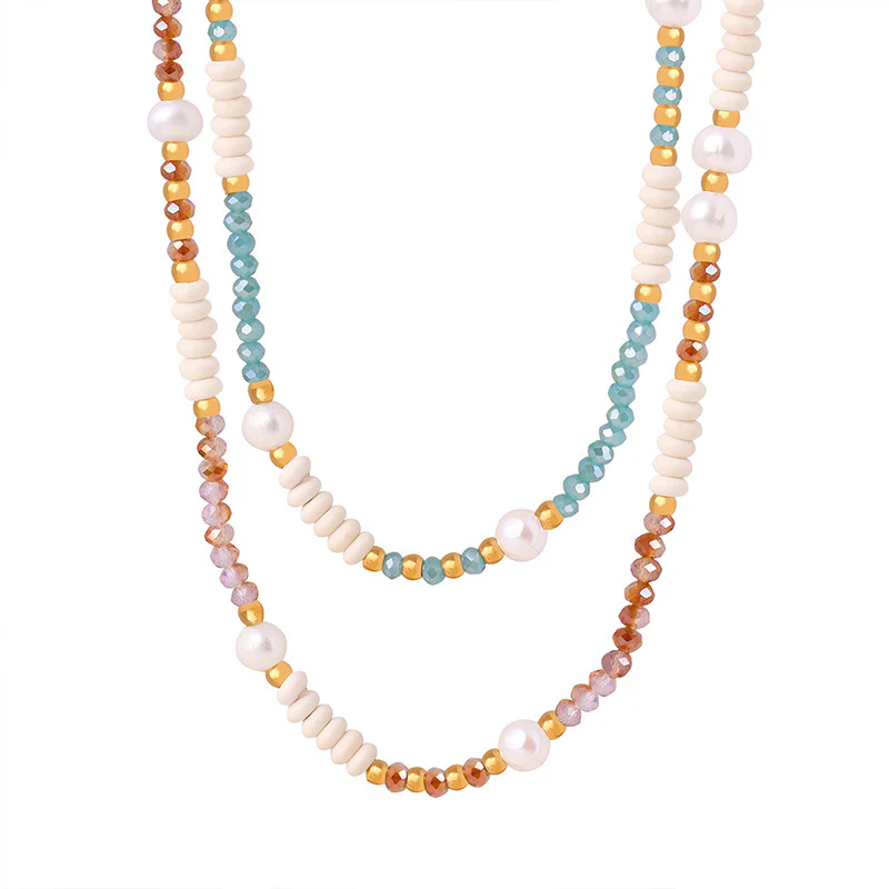 Glass Stone Pearl Turquoise Necklace