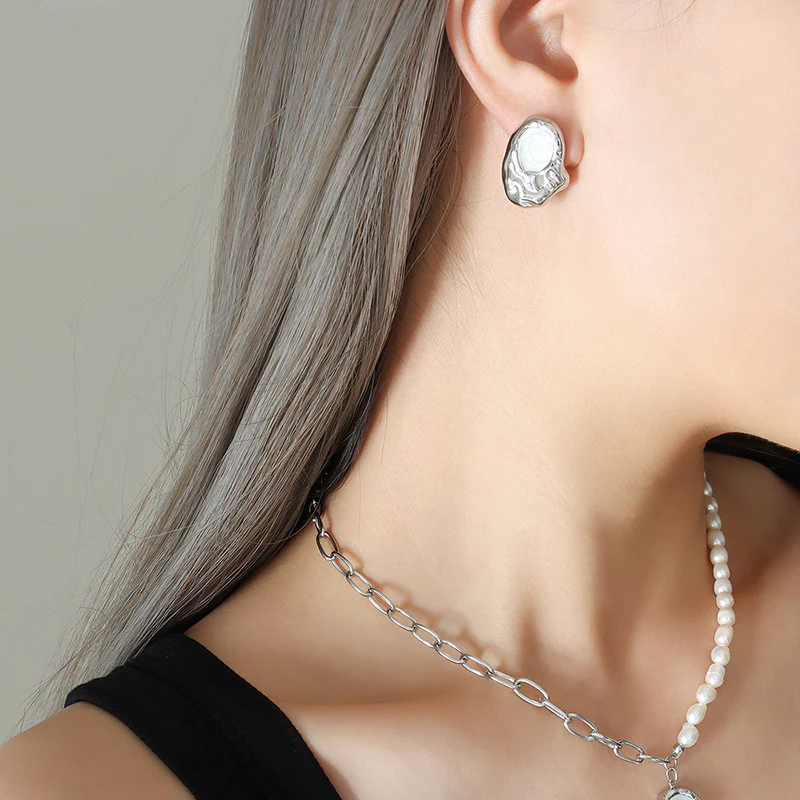 Enamel Pendant Half Pearl Half Chain Necklace and Earrings Set