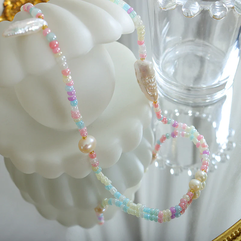 Baroque Pearl and Color Glass Beads Necklace