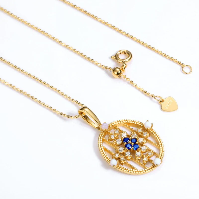 Hollow Blue Sapphire Pearl Pendant