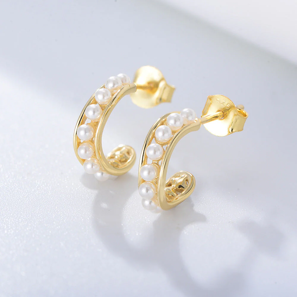 C-shape Cutout Pearl Earrings