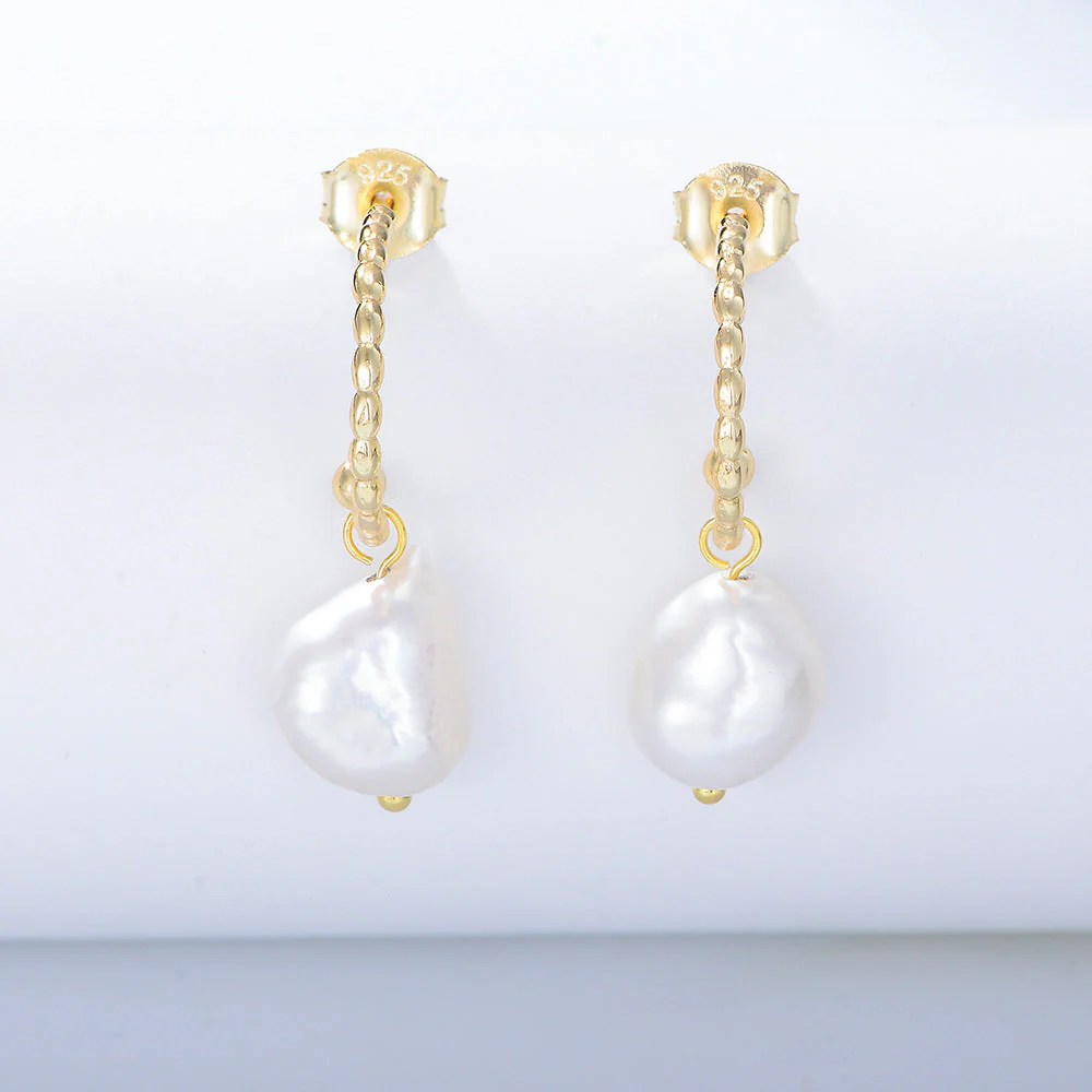 C Shape Irregular Baroque Pearl Earrings