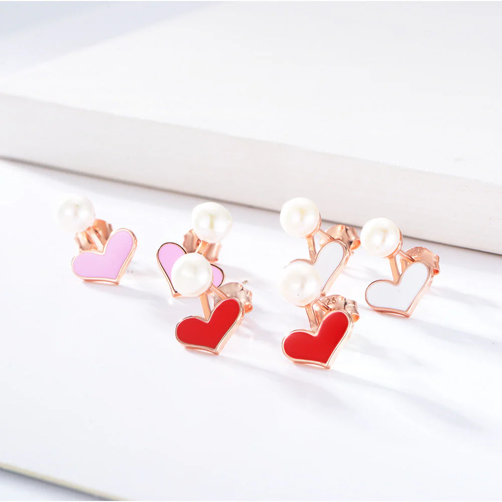 Pearl Studs Heart Epoxy Earrings
