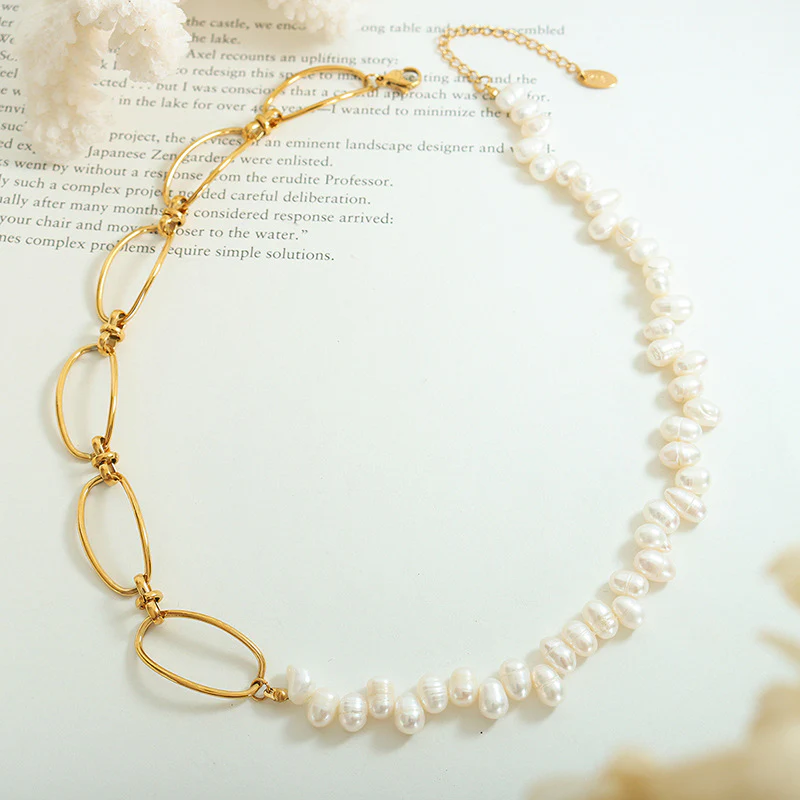 Personality Half Pearl Half Chain Necklace