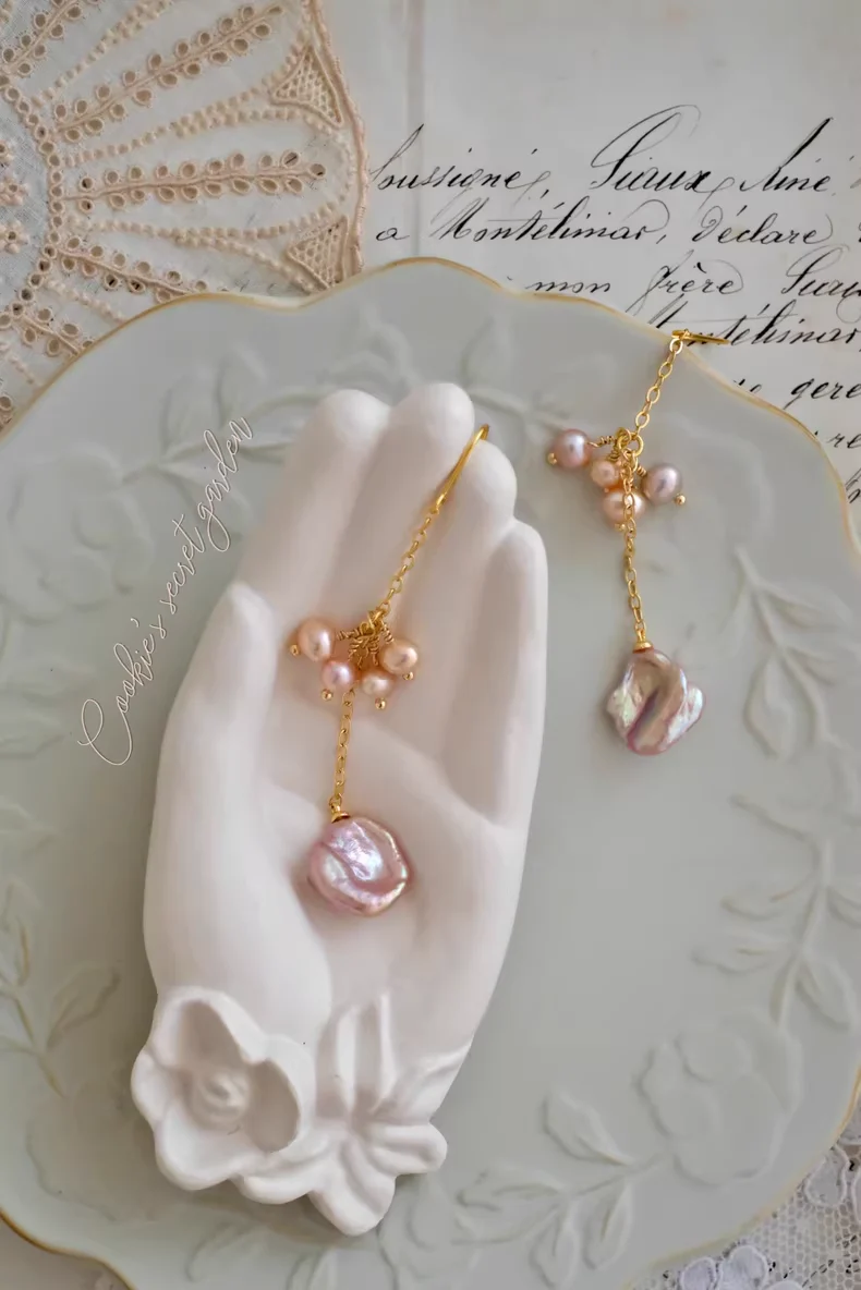 【Monet Garden Collection】 Handmade Tassel Baroque Pearl Dangle Earrings