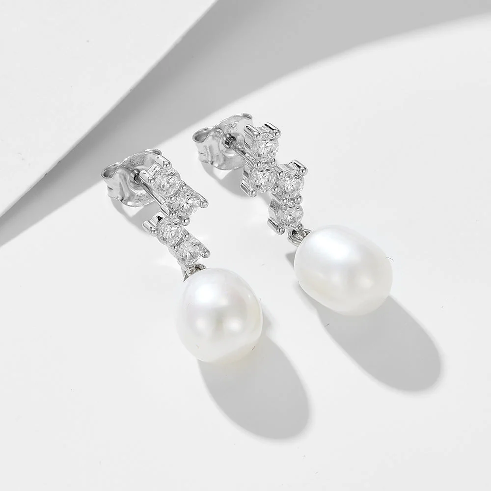 Diamond and Freshwater Pearl Earrings