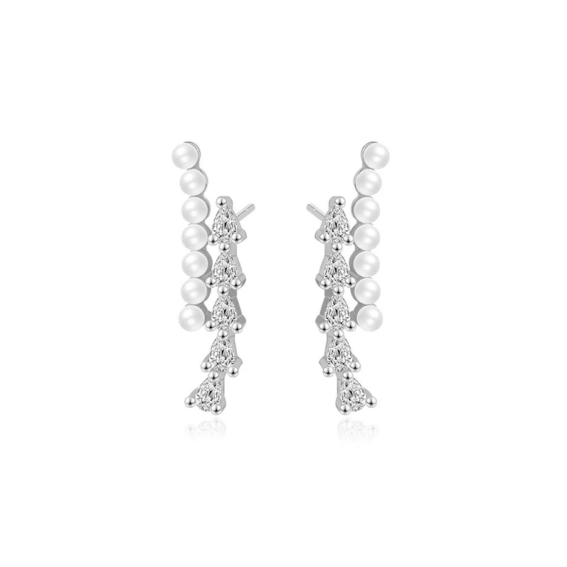 Diamond And Pearl Climber Earrings